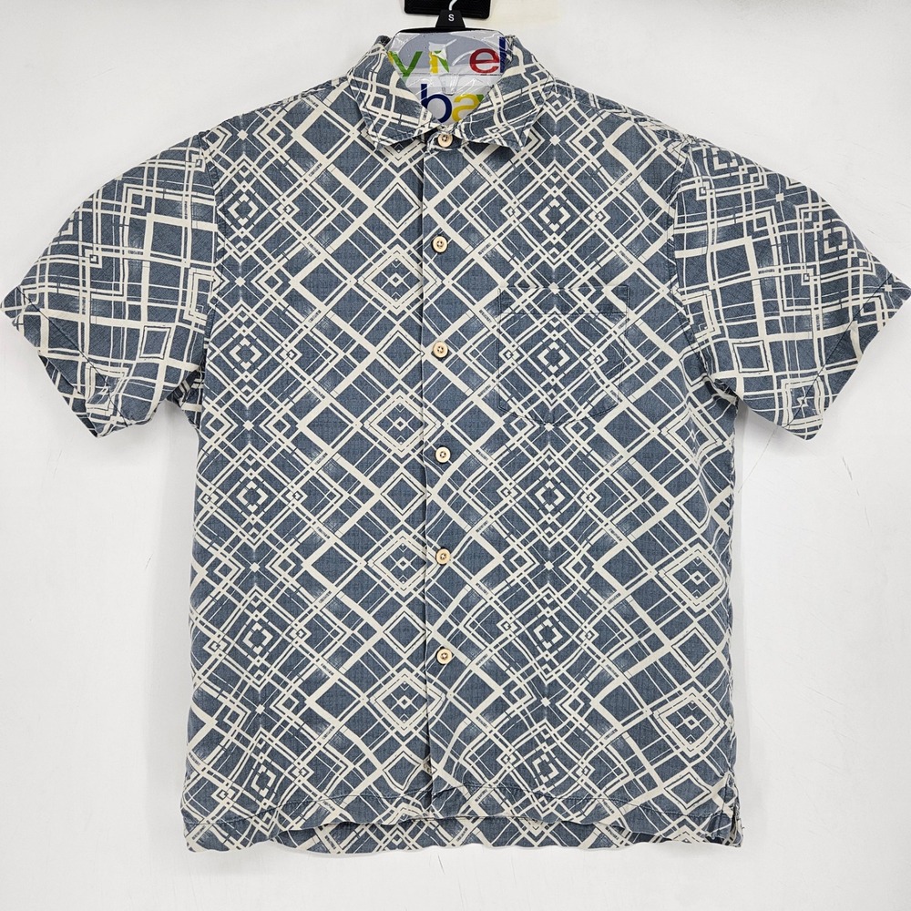 Tommy Bahama Shirt Mens Small Geometric Silk Hawaiian Camp All Over Print